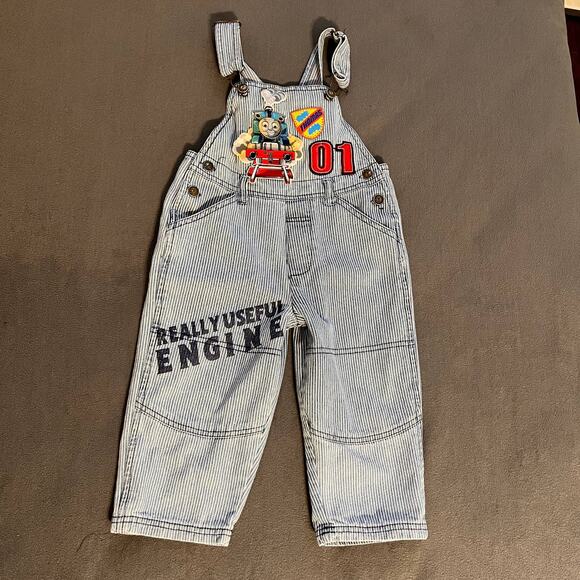 Y2K Thomas The Tank Engine Overalls Boys 2T Blue Stripe Train 2007 Embroidered - Picture 1 of 6